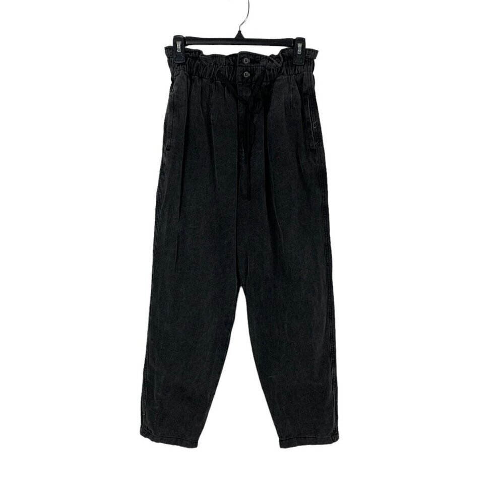 Aaron And Amber Black Paperbag Waist Relaxed Crop Pants Large Soft‎ Denim Trendy